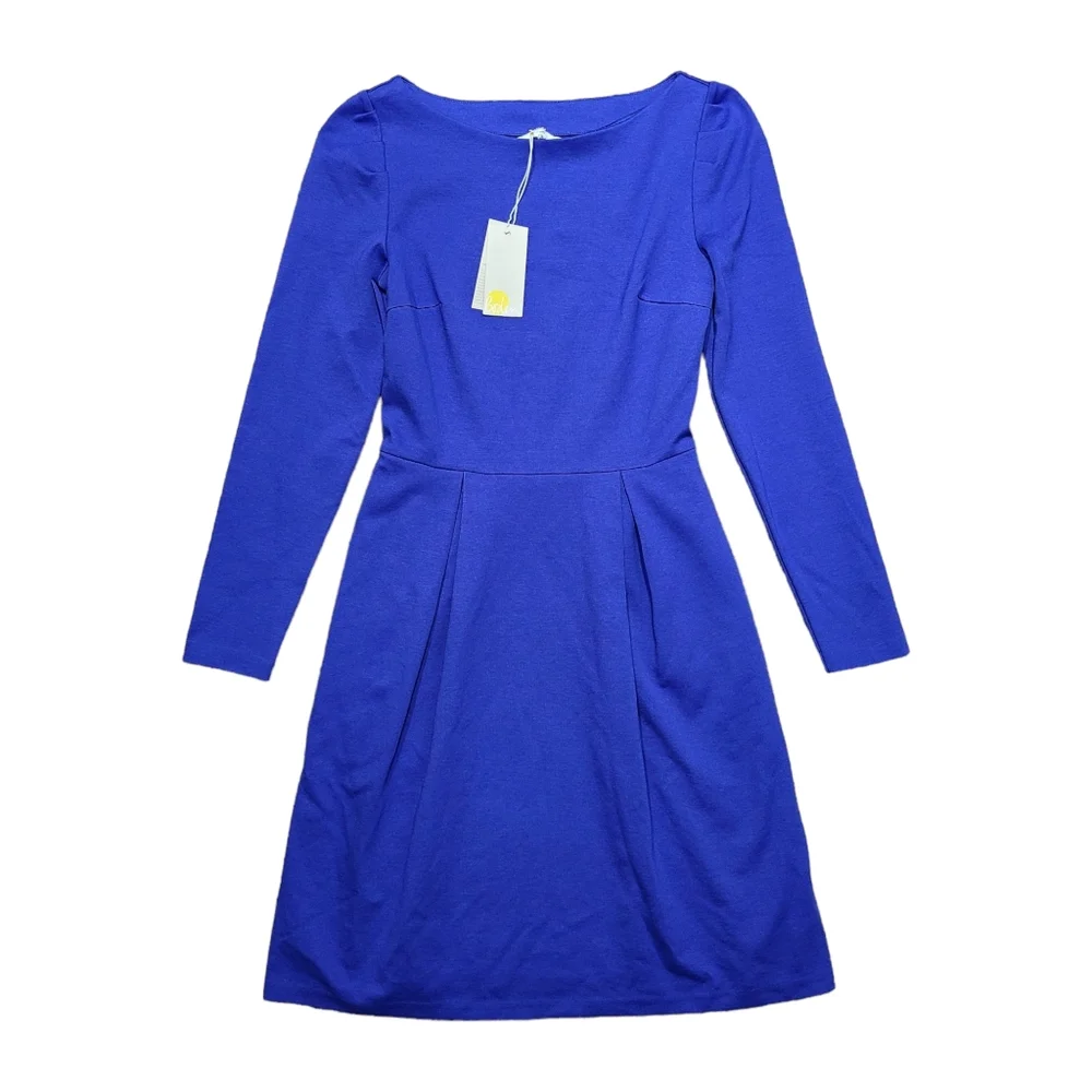 Boden Melanie Ponte Dress Long Sleeve Pleated Greek Blue - Picture 1 of 7